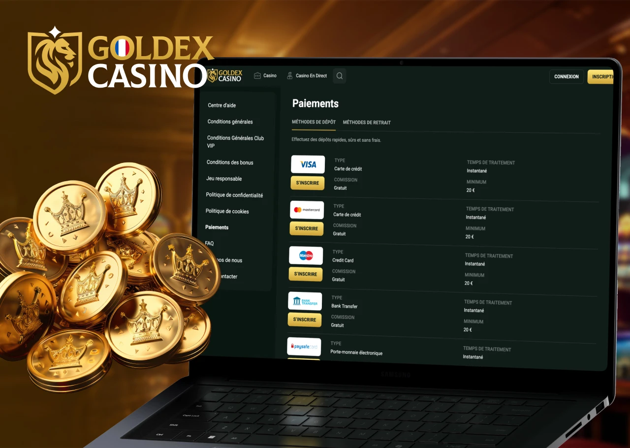 Goldex Casino détaille les options de paiement et le traitement des retraits